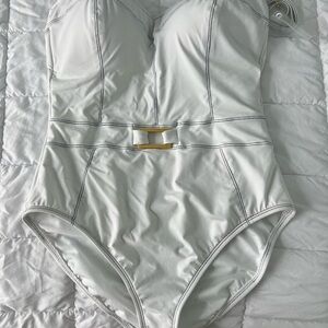 Bleu Rod Beattie White Swimsuit with Gold Detail